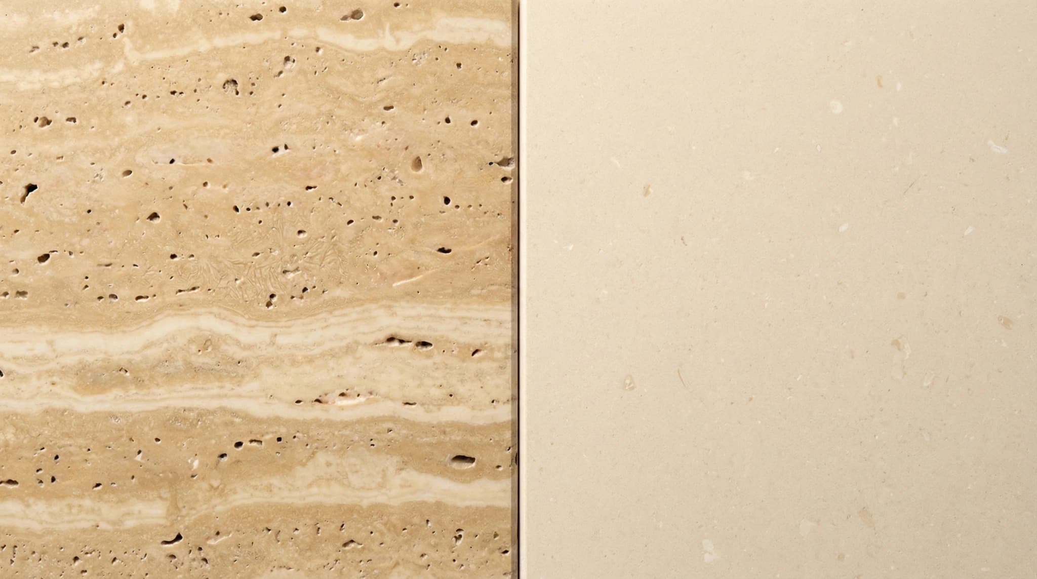 Close-up macro texture of Turkish travertine showing natural pores and warm beige earth tones
