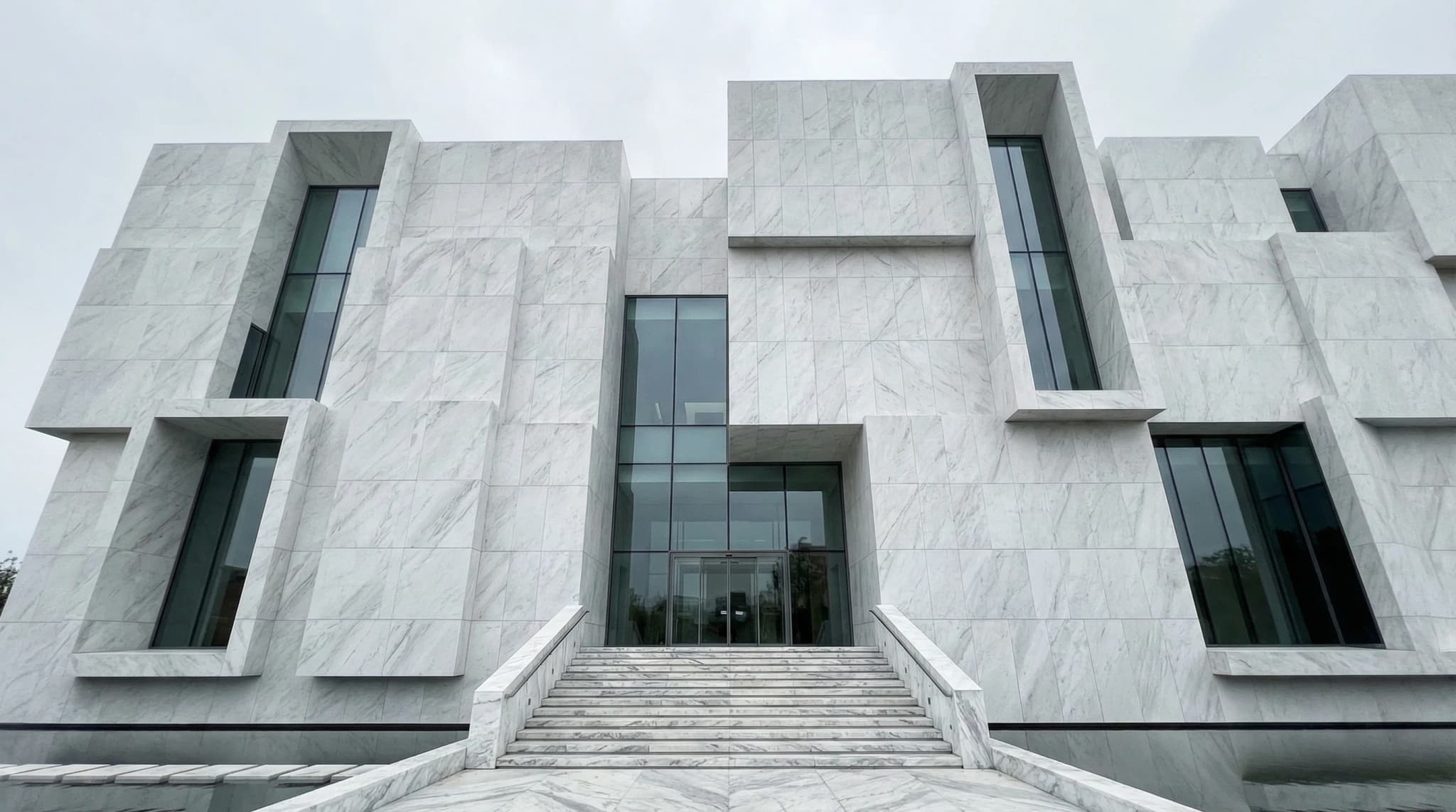 Institutional facade project using large-format Turkish stone panels demonstrating architectural versatility
