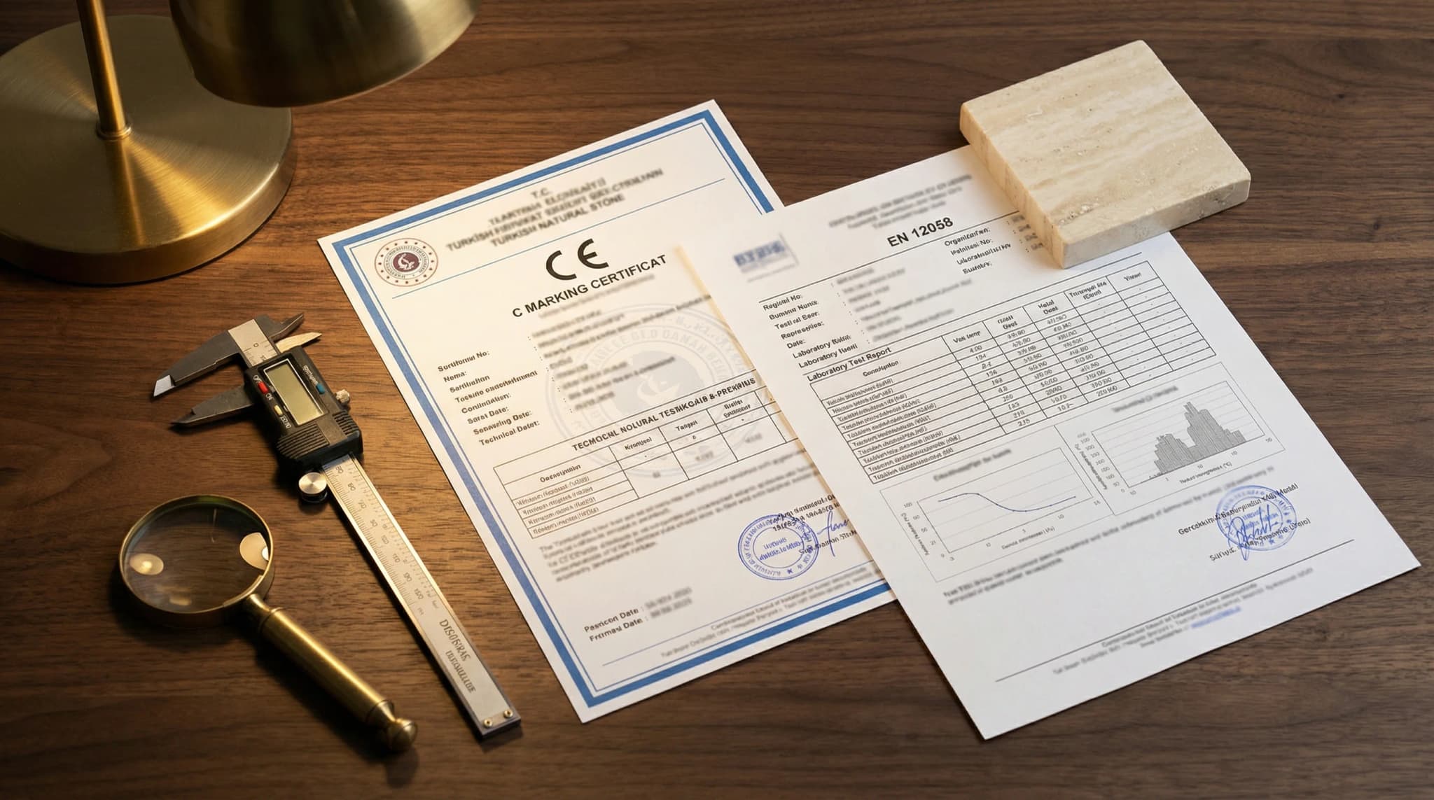 Marca de certificación CE y documentación de ensayos de calidad para piedra natural turca